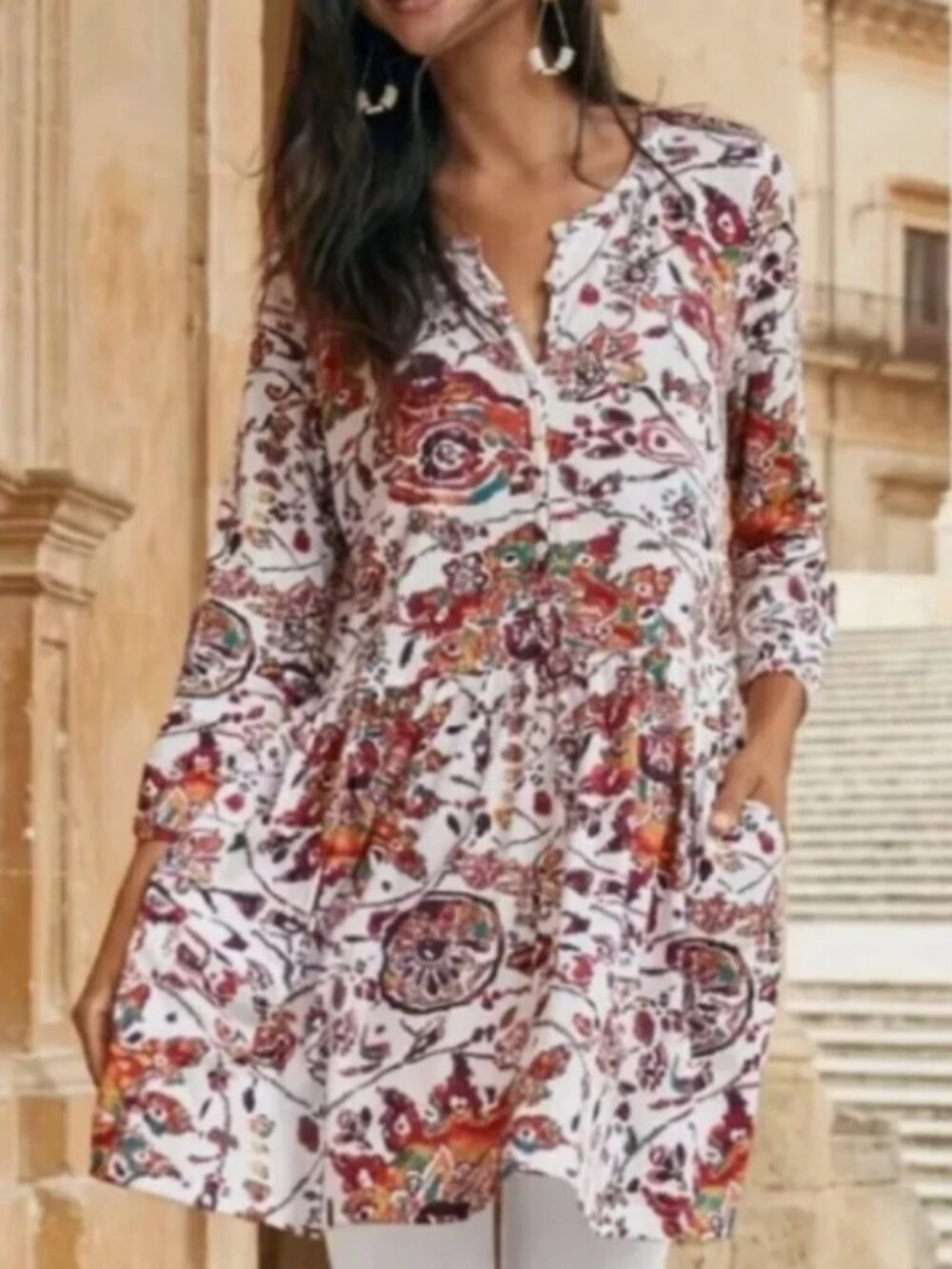 PERUVIAN CONNECTION Goa Pailsey Long Sleeve Peplum Top Tunic